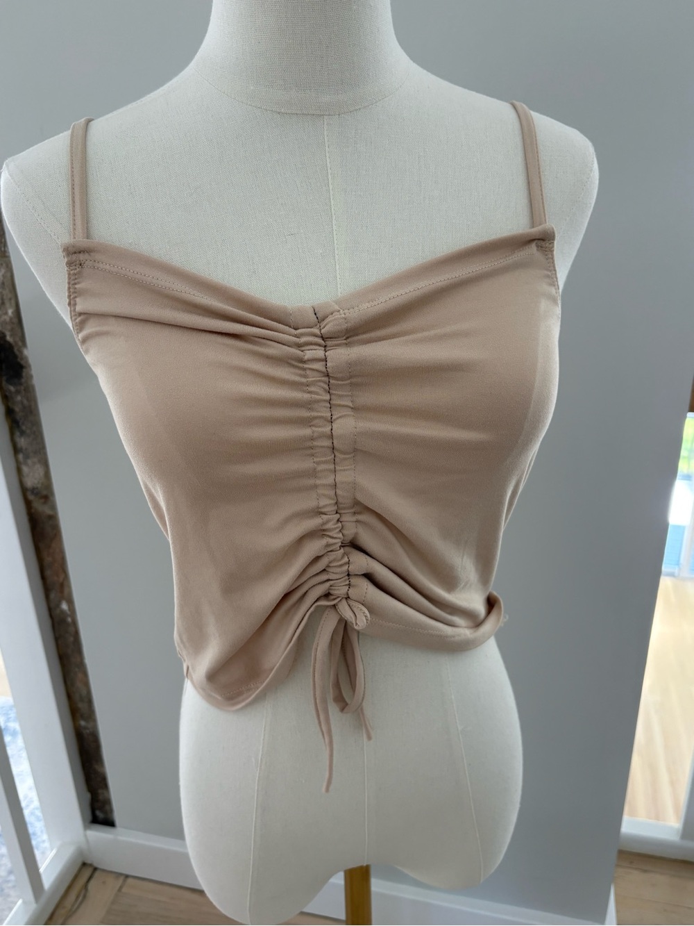 Ruched Drawstring Spaghetti Strap Tank Top - Nude